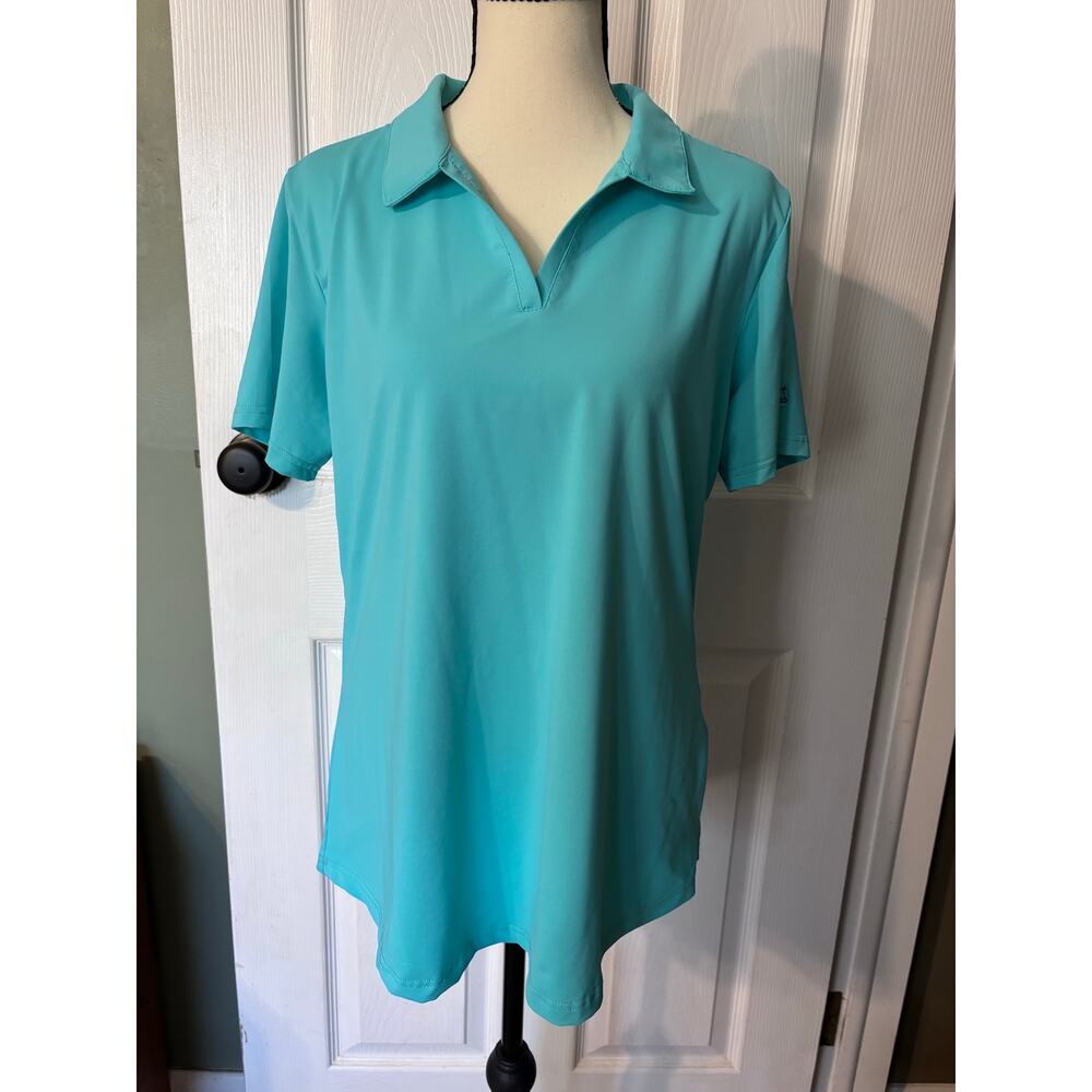Scales Offshore Core Polo Women's Size Large Teal Blue Short Sleeve Golf Shirt